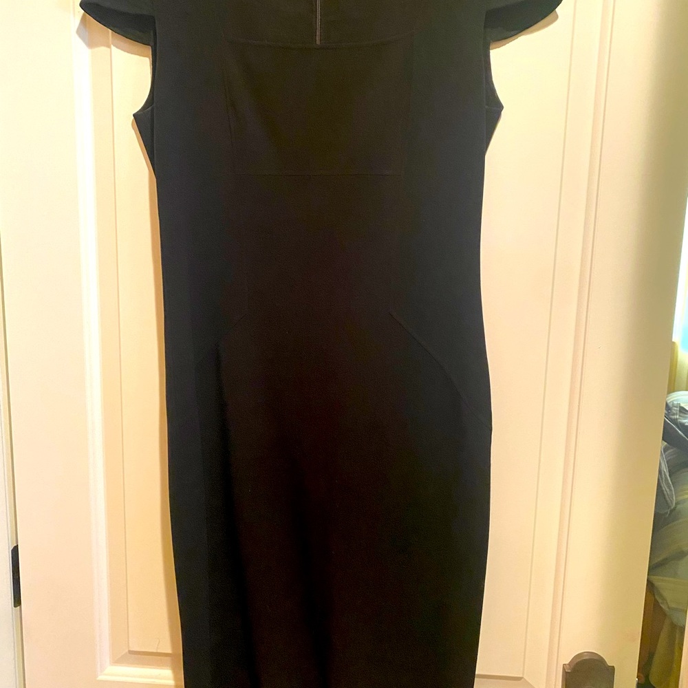 Michael Kors Collection black form fitting cap sleeve midi dress size 10.